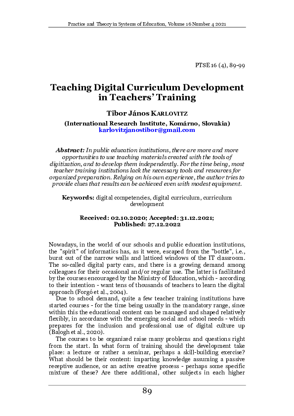 (PDF) Teaching Digital Curriculum Development in Teachers' Training