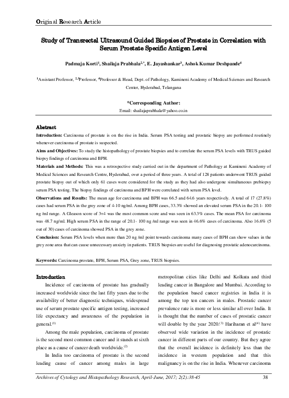 (PDF) Study of transrectal ultrasound guided biopsies of prostate in ...
