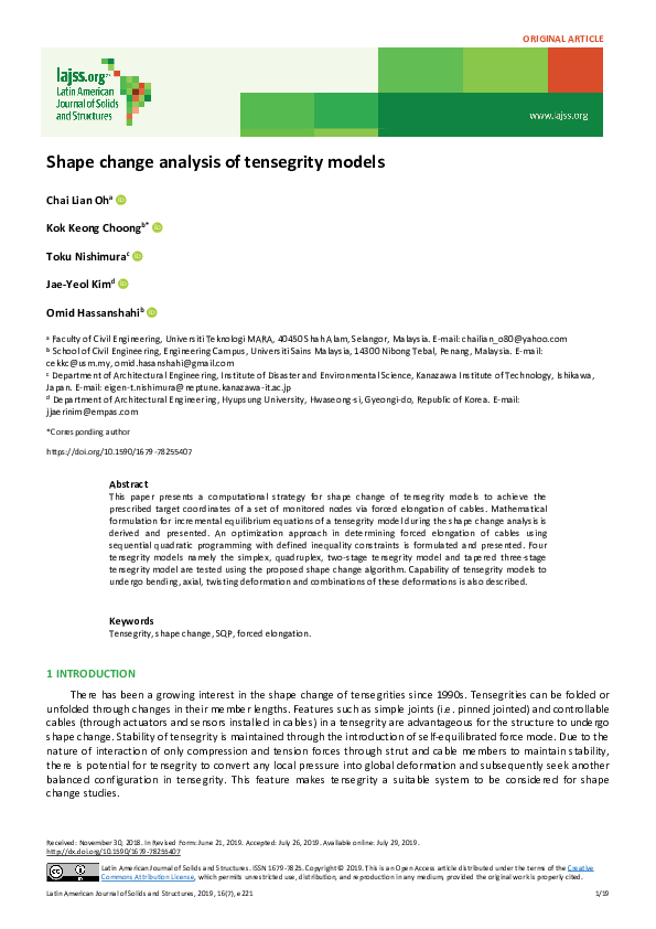 (PDF) Shape change analysis of tensegrity models