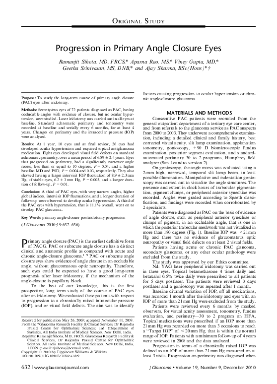 (PDF) Progression in Primary Angle Closure Eyes