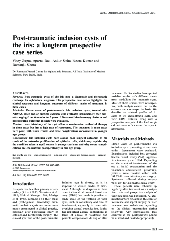 (PDF) Post-traumatic inclusion cysts of the iris: a longterm ...