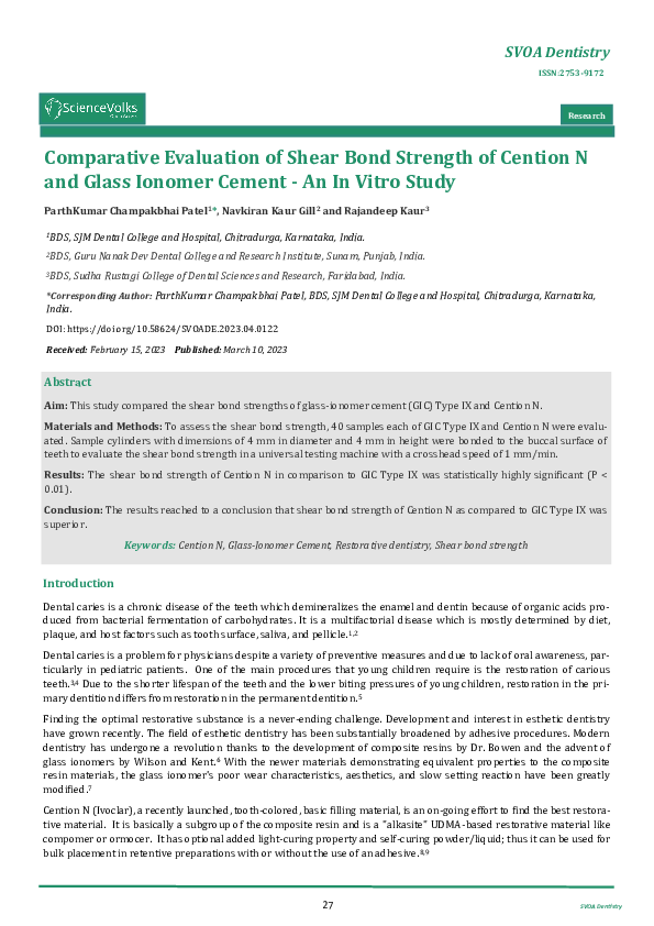 (PDF) Comparative Evaluation of Shear Bond Strength of Cention N and ...