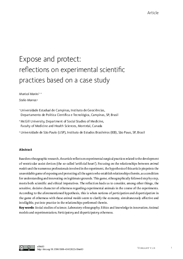 (PDF) Expose and protect: reflections on experimental scientific ...