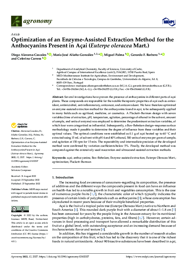 (PDF) Optimization of an Enzyme-Assisted Extraction Method for the ...