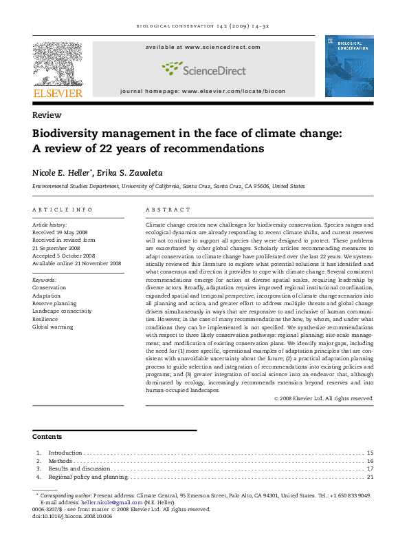 (PDF) Biodiversity management in the face of climate change: A review ...