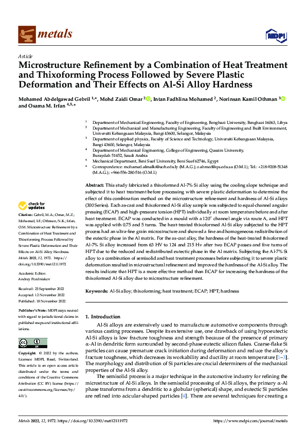 (PDF) Microstructure Refinement by a Combination of Heat Treatment and ...