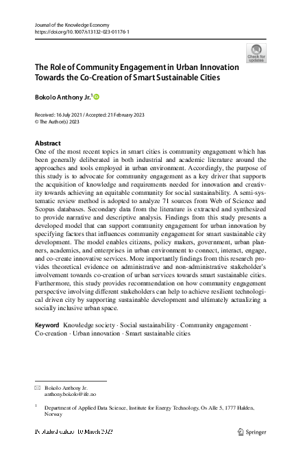 (PDF) The Role of Community Engagement in Urban Innovation Towards the ...