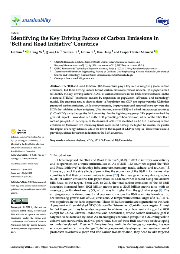 (PDF) Identifying the Key Driving Factors of Carbon Emissions in ‘Belt ...