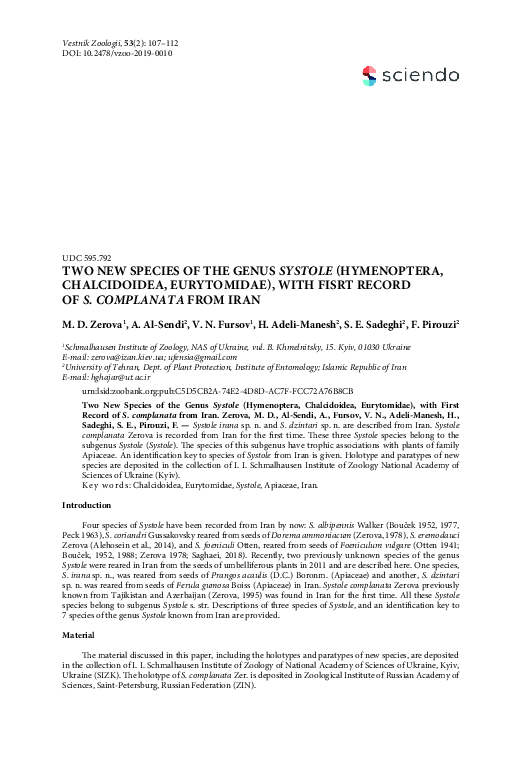 (PDF) Two New Species of the Genus Systole (Hymenoptera, Chalcidoidea ...