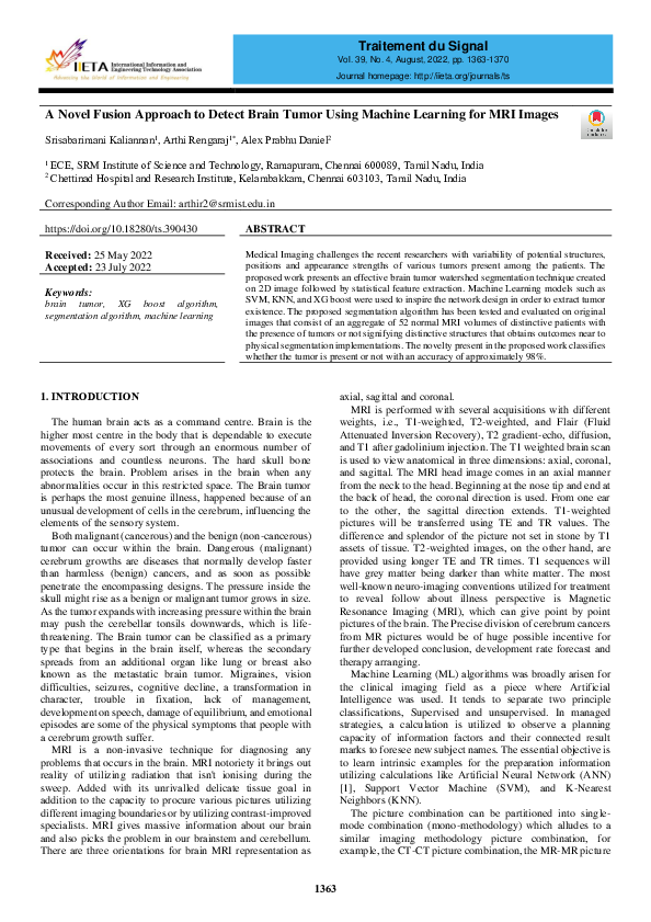 (PDF) A Novel Fusion Approach to Detect Brain Tumor Using Machine ...