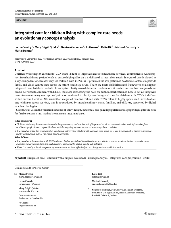 (PDF) Integrated care for children living with complex care needs: an ...