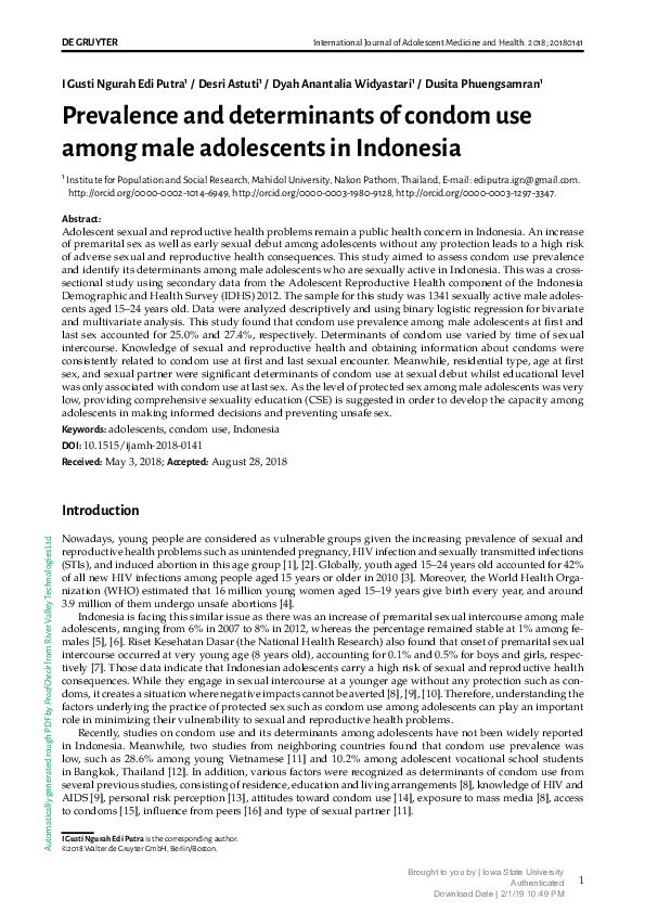 (PDF) Prevalence and determinants of condom use among male adolescents ...