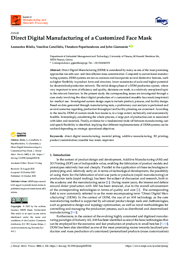 (PDF) Direct Digital Manufacturing of a Customized Face Mask