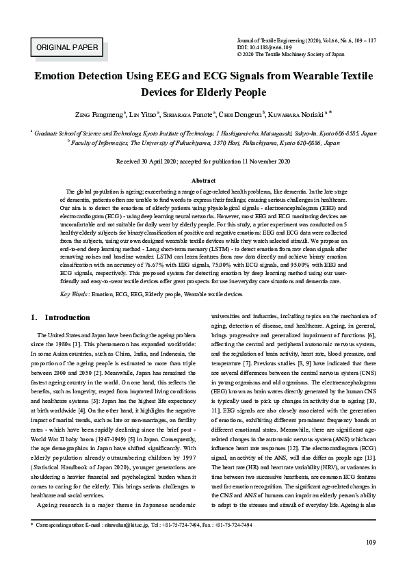 (PDF) Emotion Detection Using EEG and ECG Signals from Wearable Textile ...