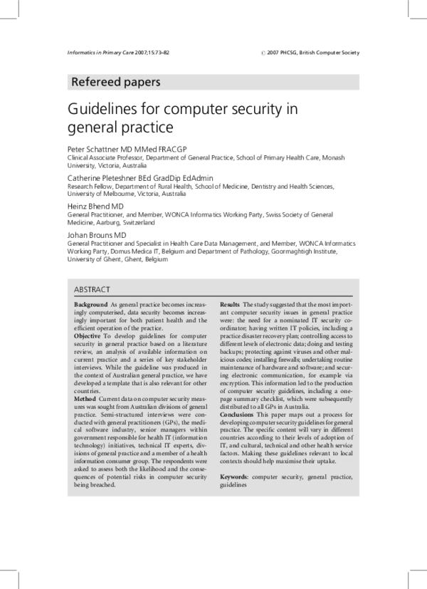 (PDF) Guidelines for computer security in general practice