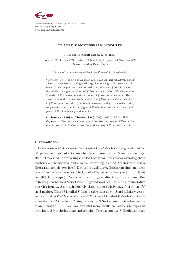 (PDF) Graded S-Noetherian Modules