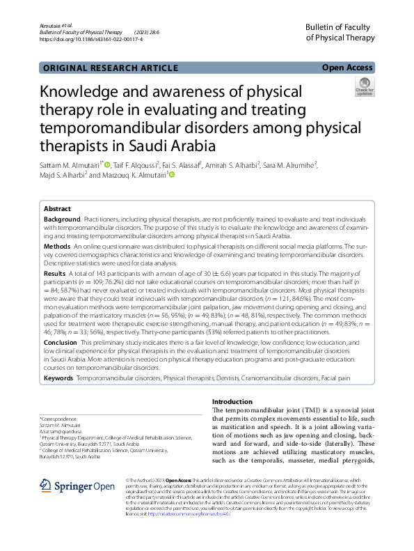 (PDF) Knowledge and awareness of physical therapy role in evaluating ...