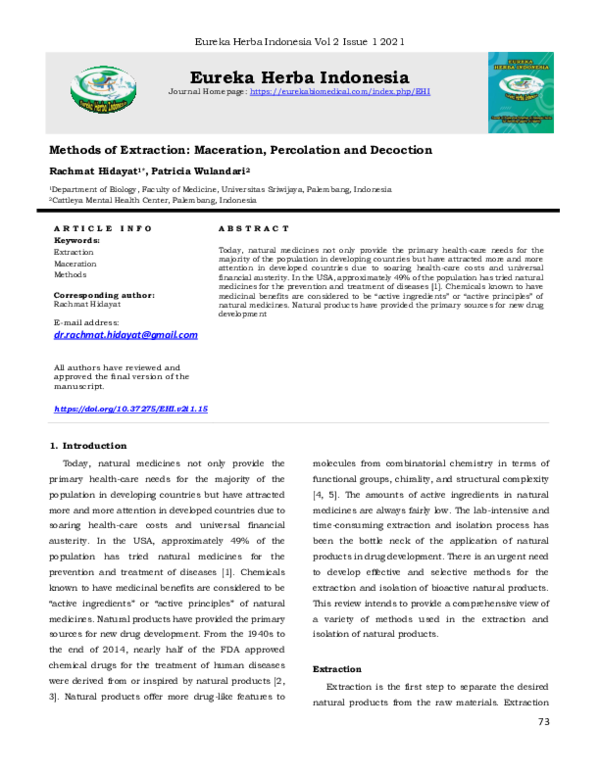 (PDF) Methods of Extraction Maceration, Percolation and Decoction Rachmat Hidayat Academia.edu