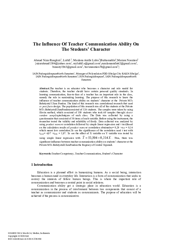 (PDF) The Influence Of Teacher Communication Ability On The Students ...
