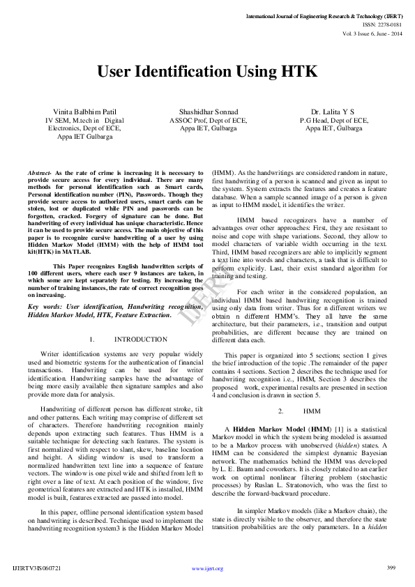 (PDF) User Identification Using HTK