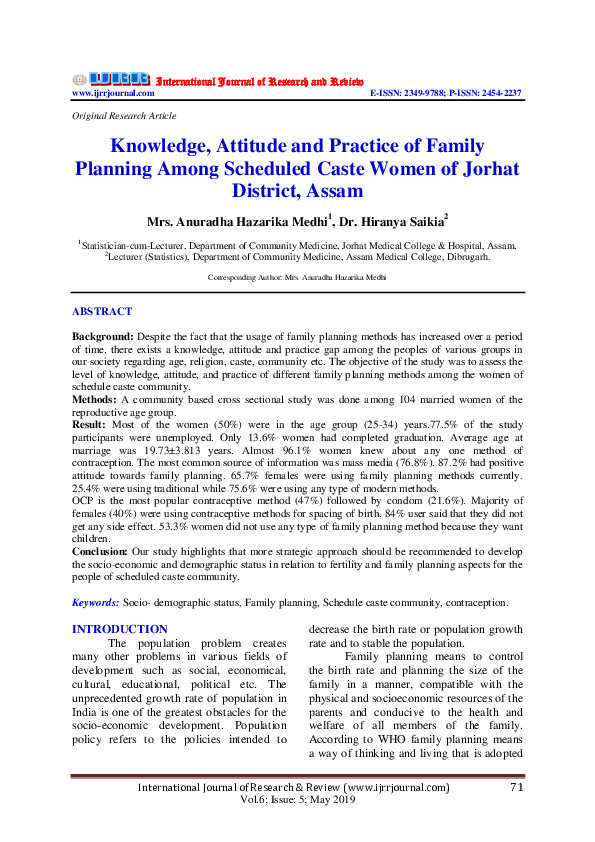 (PDF) Knowledge, Attitude and Practice of Family Planning Among ...