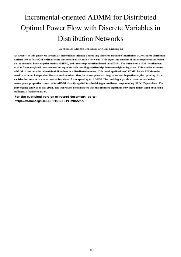 (PDF) Incremental-Oriented ADMM for Distributed Optimal Power Flow With ...