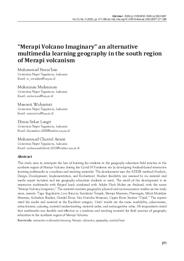 (PDF) “Merapi Volcano Imaginary” an alternative multimedia learning ...