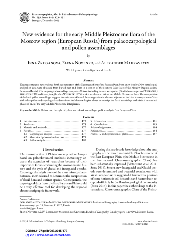 (PDF) New evidence for the early Middle Pleistocene flora of the Moscow ...