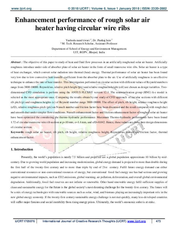 (PDF) Enhancement performance of rough solar air heater having circular ...