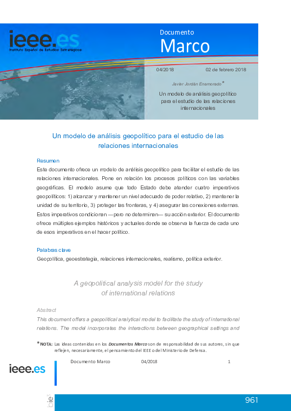 (PDF) Un modelo de análisis geopolítico para el estudio de las ...
