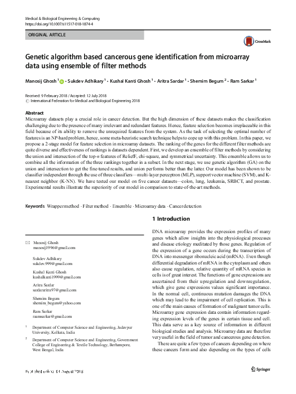 (PDF) Genetic algorithm based cancerous gene identification from ...