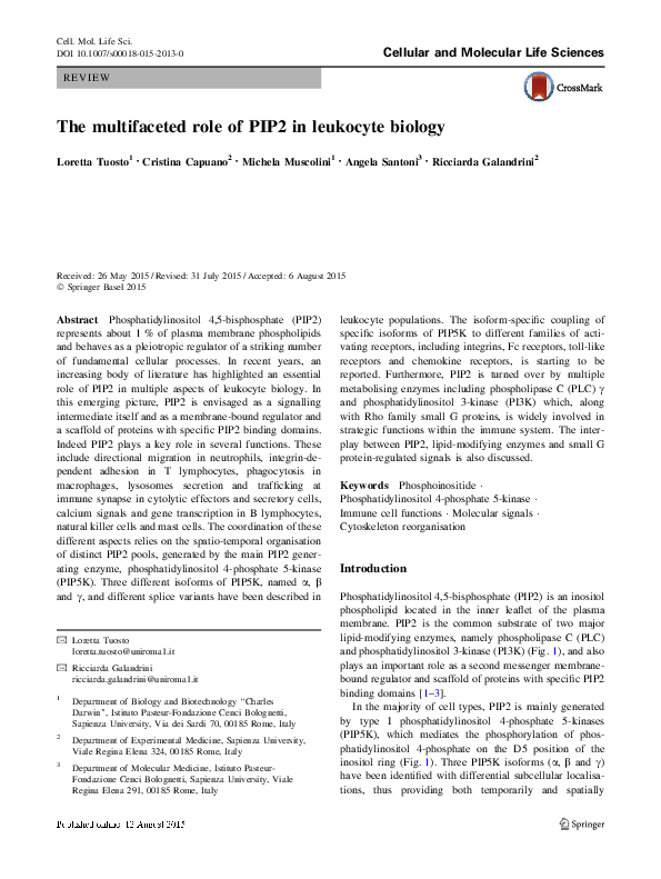 (PDF) The multifaceted role of PIP2 in leukocyte biology