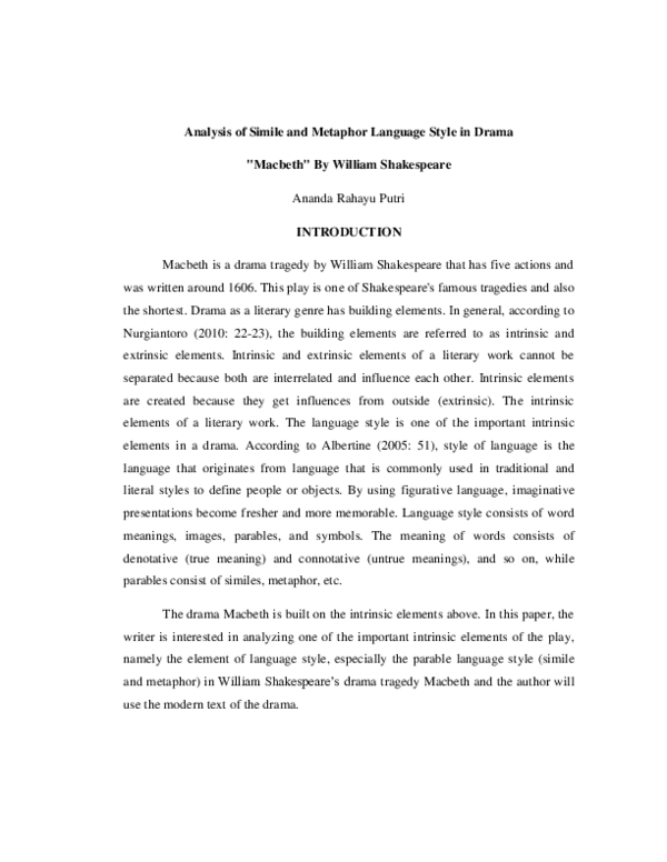(PDF) Analysis of Simile and Metaphor Language Style in Macbeth
