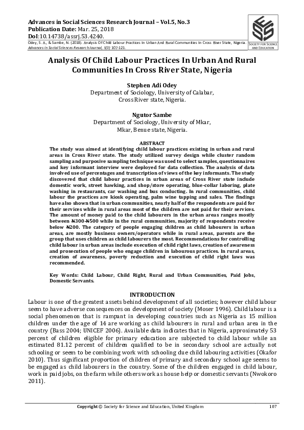 (PDF) Analysis Of Child Labour Practices In Urban And Rural Communities ...