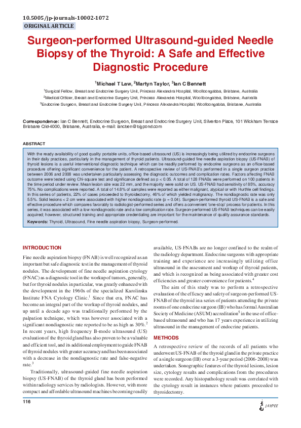 (PDF) Surgeon-performed Ultrasound-guided Needle Biopsy of the Thyroid ...