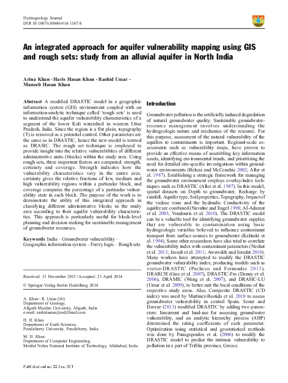 (PDF) An integrated approach for aquifer vulnerability mapping using ...