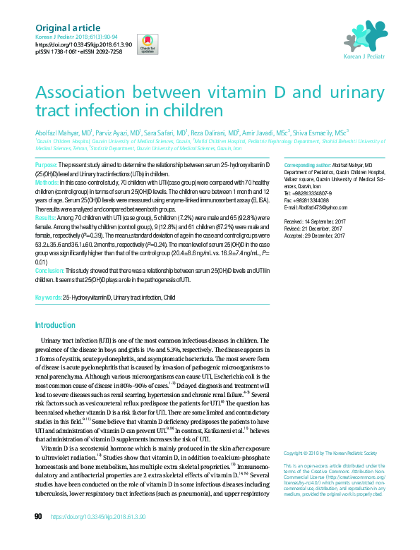 (PDF) Association between vitamin D and urinary tract infection in children