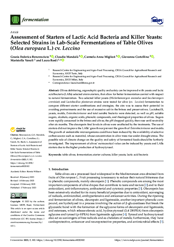 (PDF) Assessment of Starters of Lactic Acid Bacteria and Killer Yeasts ...