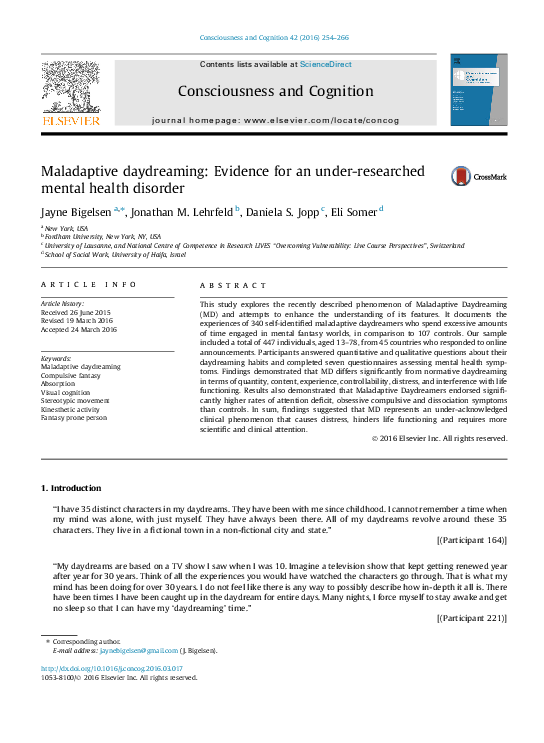 (PDF) Maladaptive daydreaming: Evidence for an under-researched mental ...