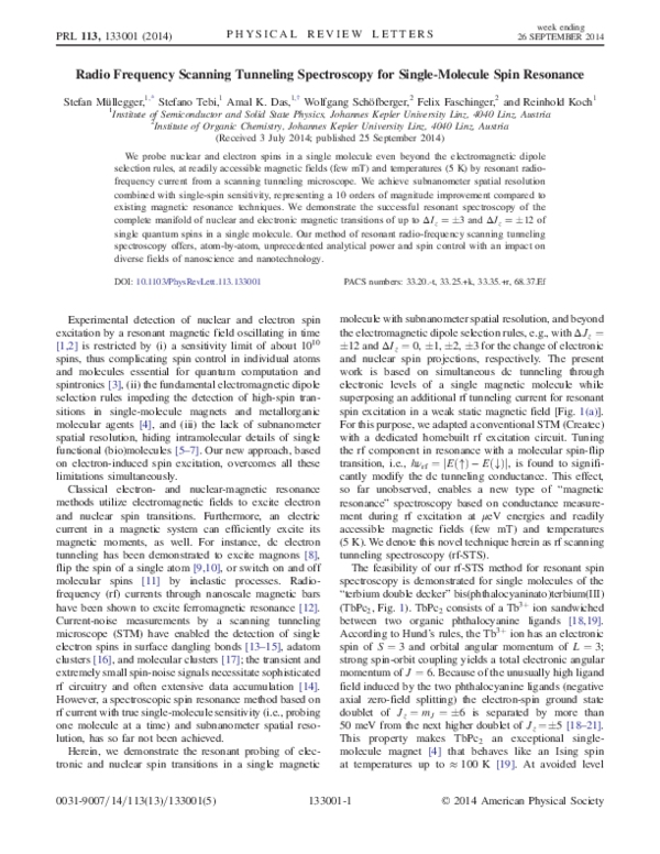 (PDF) Radio Frequency Scanning Tunneling Spectroscopy for Single