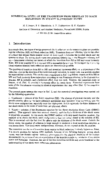 (PDF) Numerical study of the transition from regular to mach reflection ...