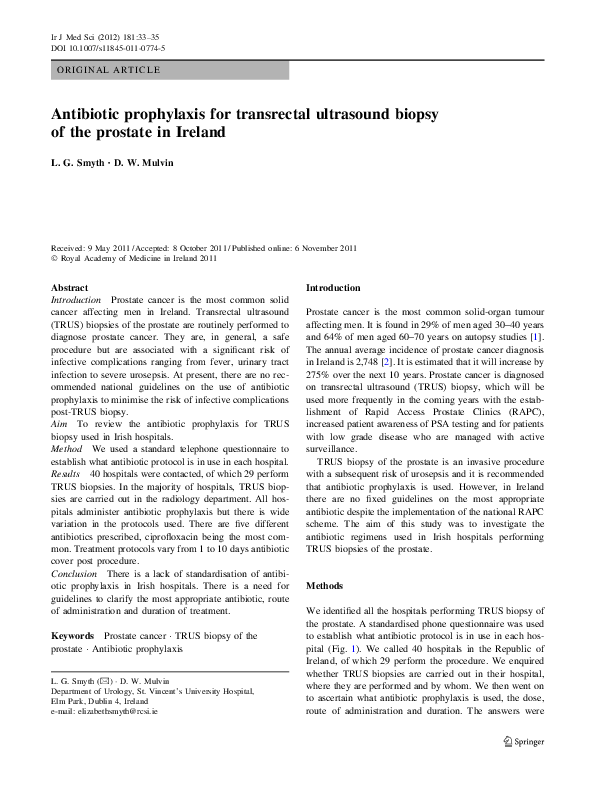 (PDF) Antibiotic prophylaxis for transrectal ultrasound biopsy of the