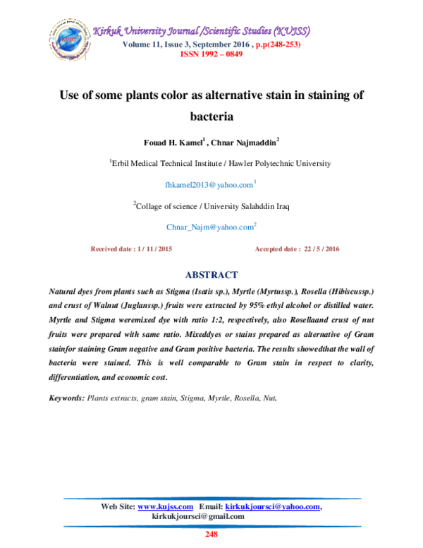 (PDF) Use of some plants color as alternative stain in staining of bacteria