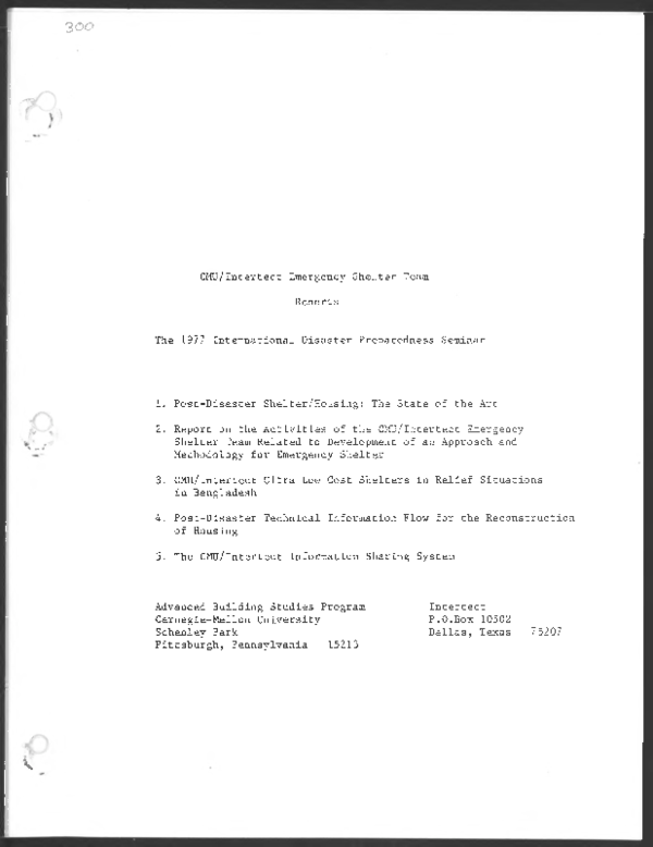 (PDF) CMU/INTERTECT Emergency Shelter Team Reports : The 1977 ...