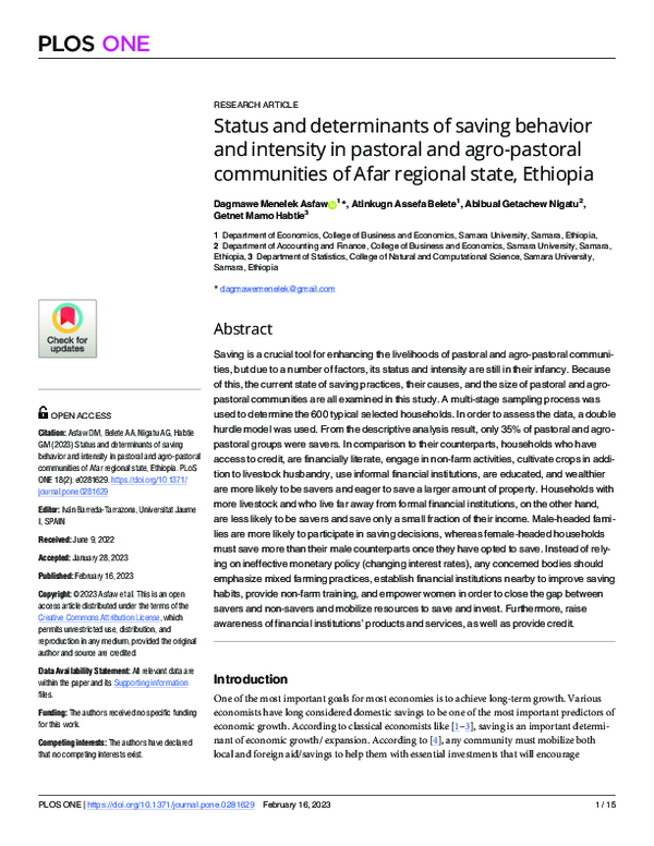 (PDF) Status and determinants of saving behavior and intensity in ...