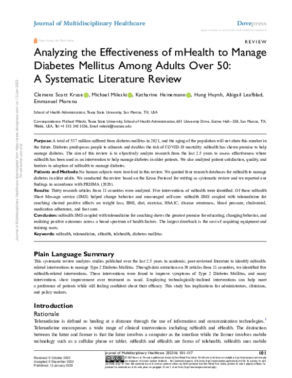 (PDF) Analyzing the Effectiveness of mHealth to Manage Diabetes ...