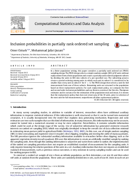 (PDF) Inclusion probabilities in partially rank ordered set sampling