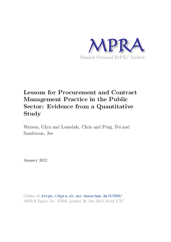(PDF) Lessons for Procurement and Contract Management Practice in the ...