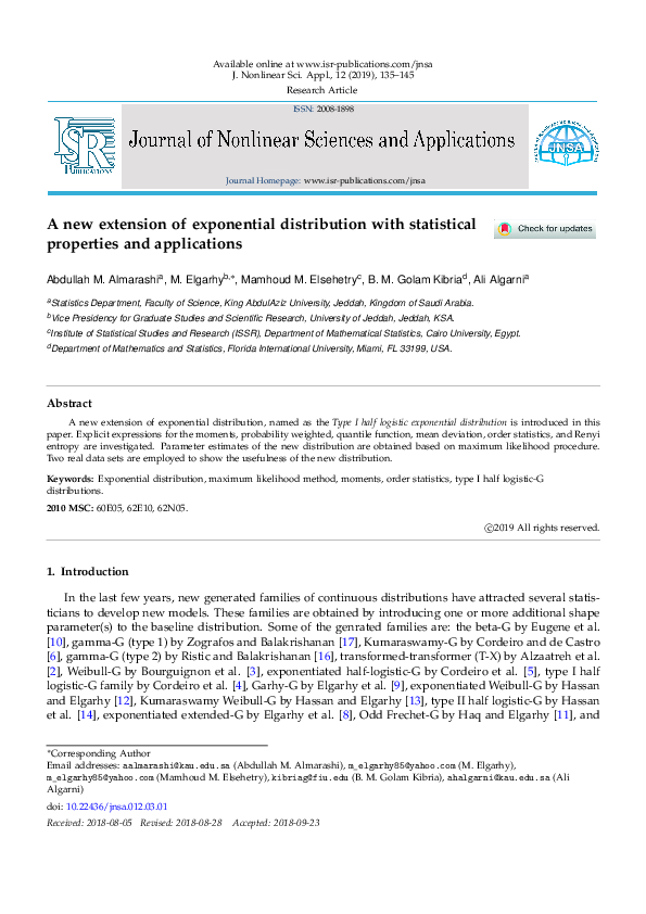 (PDF) A new extension of exponential distribution with statistical ...