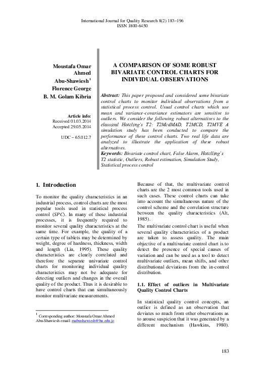 (PDF) A Comparison of Some Robust Bivariate Control Charts For ...